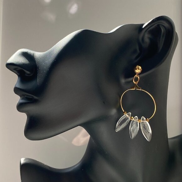 Pressed Glass & Czech Rondelles on Gold Hoop Earrings - Picture 5 of 9